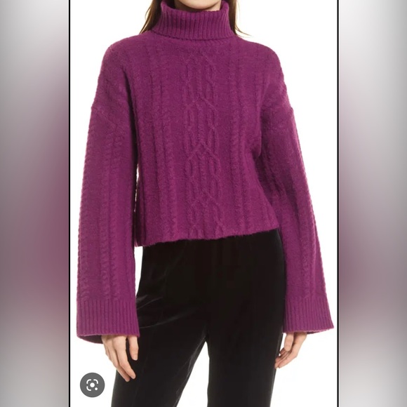 open edit Sweaters - NWT Open Edit Cable-knit Purple Turtleneck Sweater
